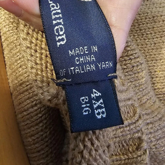 VTG Polo Ralph Lauren Sweater Mens 4X Beige Italian Yarn Knit Pullover Crew - Picture 5 of 6